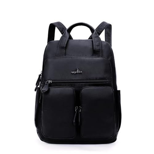 Angel Kiss Rucksack Geldbörse für Frauen Weiches Veganes Leder Rucksack Anti-Diebstahl Schultertaschen Mode Stachel Daypacks für Reisen, Schwarz, Reiserucksäcke von Angel Kiss