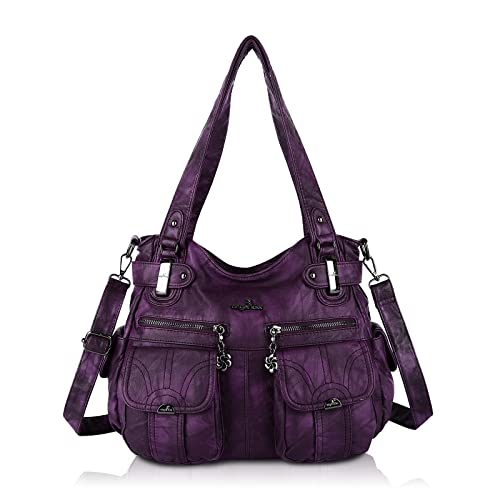 Angel Kiss Tasche Damen Handtasche weiches Leder Taschen Schultertasche Henkeltaschen Umhängetaschen Tragetasche Tote Shopper Groß Hobo Tasche Viele Fächer tolle tasche für Frauen (Schön Lila) von Angel Kiss