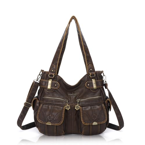 Angel Kiss Tasche Damen Handtasche weiches Taschen Schultertasche Henkeltaschen Umhängetaschen Tragetasche Tote Shopper Groß Hobo Tasche Viele Fächer tolle tasche für Frauen Braun von Angel Kiss