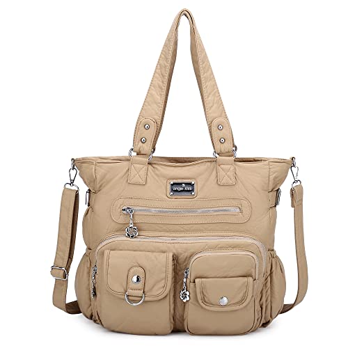 AngelKiss Handtasche Damen Schultertasche Multifunktionale Umhängetaschen Gewaschenes Veganes Leder Wasserdicht mit Reißver Schlusstaschen von Angel Kiss