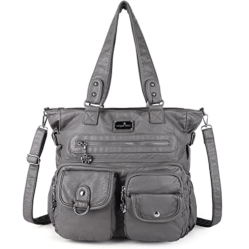 AngelKiss Handtasche Damen Schultertasche Multifunktionale Umhängetaschen Gewaschenes Veganes Leder Wasserdicht mit Reißver Schlusstaschen von Angel Kiss