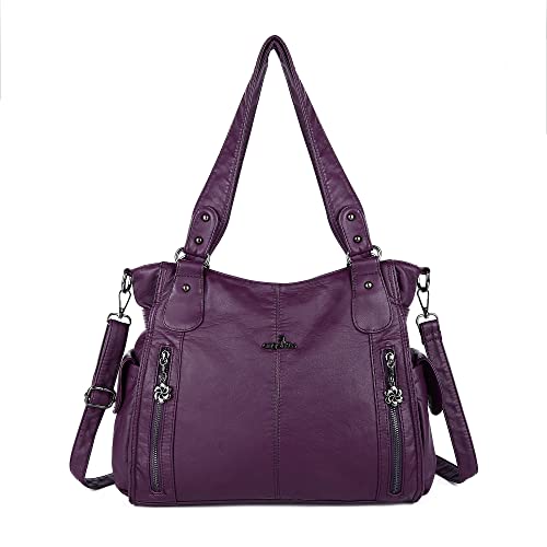 Angelkiss 2 Handtaschen Frauen Leder Handtaschen Handtaschen Handtaschen Leder gewaschen Top Zippers Multi Taschen Schultertasche 1193 (Violett) von Angel Kiss