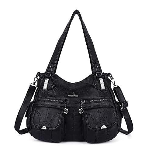 Angelkiss Damen Handtasche Große Doppelreißverschluss Multi Pocket Washed Schultertasche Designer-Handtaschen für Frauen von Angel Kiss