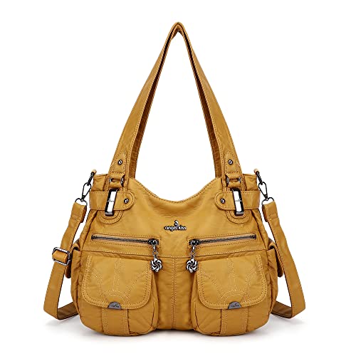 Angelkiss Damen Handtasche Große Doppelreißverschluss Multi Pocket Washed Schultertasche Designer-Handtaschen für Frauen von Angel Kiss