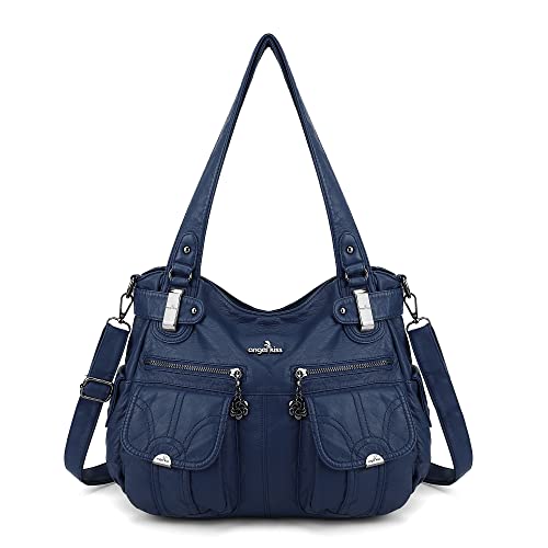 Angelkiss Damen Handtasche Große Doppelreißverschluss Multi Pocket Washed Schultertasche Designer-Handtaschen für Frauen von Angel Kiss