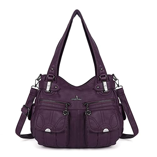 Angel Kiss Damen Handtasche Große Doppelreißverschluss Multi Pocket Washed Schultertasche Designer-Handtaschen für Frauen von Angel Kiss