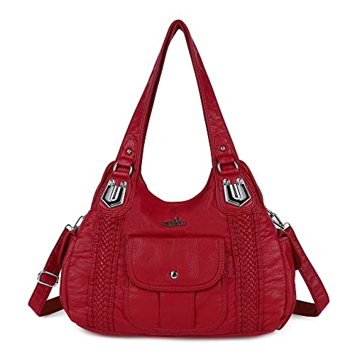 Angelkiss Geldbörsen und Handtaschen für Damen, gewaschenes veganes Leder, Crossbody, Hobo, Schultertasche, Tragetasche, 1Rot von Angel Kiss