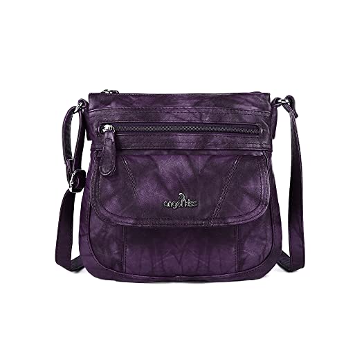 Angelkiss Kleine Damen-Umhängetasche, Leder, Schultertasche für Damen, Hobo-Tasche mit verstellbarem Schultergurt, Violett von Angel Kiss