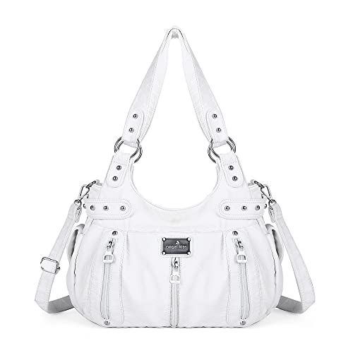 Angelkiss groÃŸe börsen und Handtaschen für Damen, gewaschenes Kunstleder, Crossbody Hobo-Umhängetasche, Schultertasche, Handtasche, WeiÃŸ (WeiÃŸ), Large von Angel Kiss