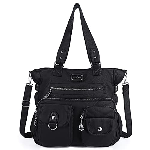 Angel Kiss Geldbörsen und Handtasche für Damen, weiches Leder, Hobo-Tasche, Umhängetasche, Umhängetasche für Damen, Schwarz1, X-Large von Angel Kiss