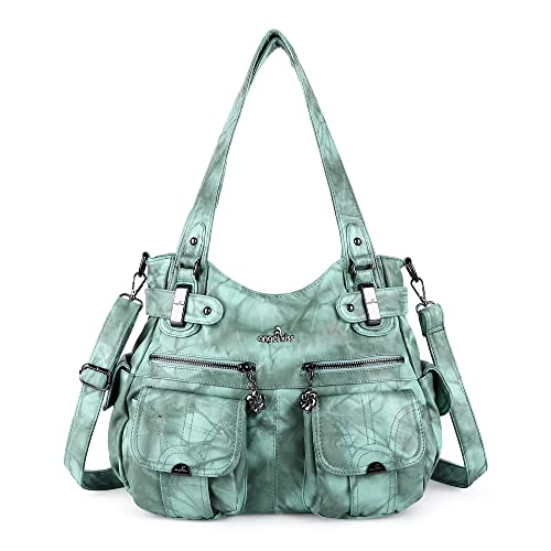 Geldbörsen und Handtaschen für Damen, Schultertasche, Tragegriff, Hobo-Tasche, modisch, gewaschenes Leder, 5739-1#7028# 9 L, grün, von Angel Kiss