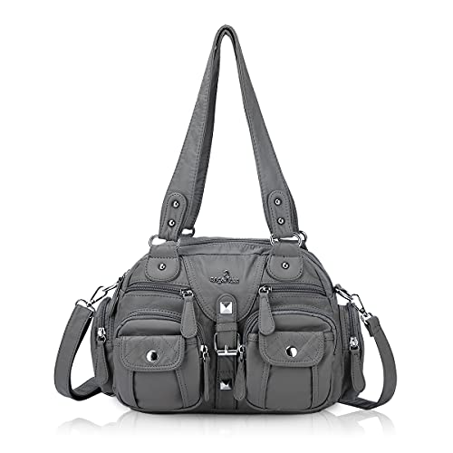 Angel Kiss Damen Handtasche tasche damen Umhängetasche 2 hauptfächer Multifunktionale Rucksack Weiches PU Leder mit Reißver Schlusstaschen Elegante Damenumhängetasche für Büro Schule Einkauf Grau von Angel Kiss