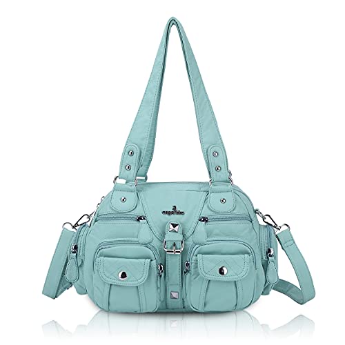 Angel Kiss Damen handtasche tasche damen Umhängetasche 2 hauptfächer Multifunktionale Rucksack Weiches PU Leder mit Reißver Schlusstaschen Elegante Damenumhängetasche für Büro Schule Einkauf Grün von Angel Kiss