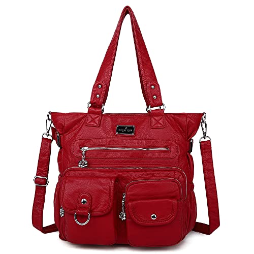 angel kiss Handtasche Damen Schultertasche Multifunktionale Umhängetaschen Gewaschenes Veganes Leder Wasserdicht mit Reißver Schlusstaschen von Angel Kiss