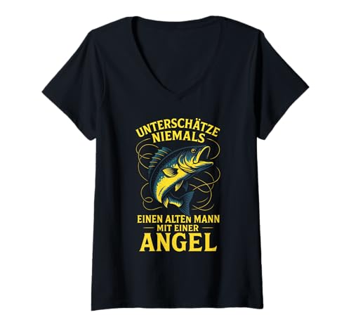 Damen Unterschätze Niemals Einen Alten Mann Mit Einer T-Shirt mit V-Ausschnitt von Angel Sportarten Fischerverein Angler Fischen