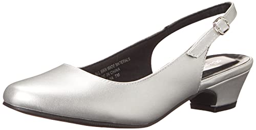 AngelSteps Damen Erwachsene Delia Pumps Kleid Schuhe Low Heel Slingback, silber, 38 EU Weit von Angel Steps