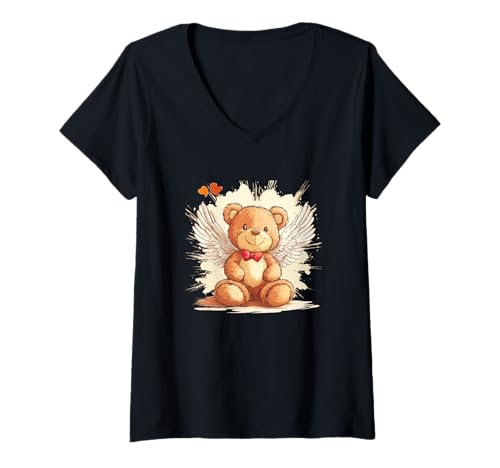 Damen Heaven Sent: Lustiger Teddybär mit Flügeln für Erwachsene und Kinder T-Shirt mit V-Ausschnitt Damen Heaven Sent: Lustiger Teddybär mit Flügeln für Erwachsene und Kinder T-Shirt mit V-Ausschnitt von Angel Teddy Bear