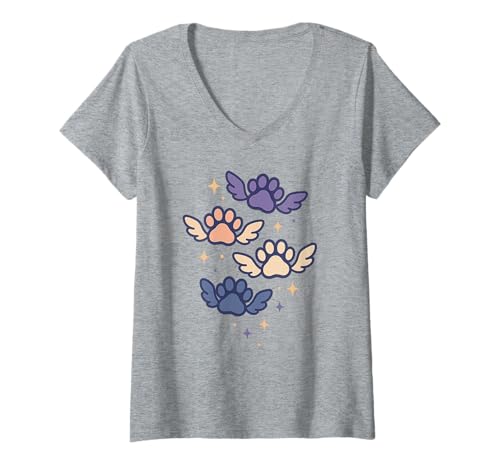 Damen Engelsflügel Pfotenstapel-Design für Tierliebhaber T-Shirt mit V-Ausschnitt Damen Engelsflügel Pfotenstapel-Design für Tierliebhaber T-Shirt mit V-Ausschnitt von Angel Wings Paw Stack Memorial Art