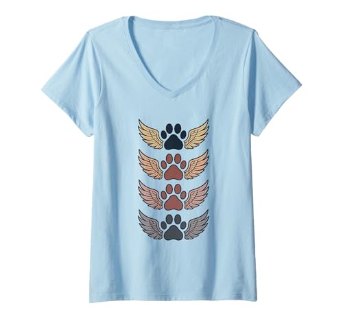 Damen Engelsflügel Pfotenstapel-Design für Tierliebhaber T-Shirt mit V-Ausschnitt Damen Engelsflügel Pfotenstapel-Design für Tierliebhaber T-Shirt mit V-Ausschnitt von Angel Wings Paw Stack Memorial Art