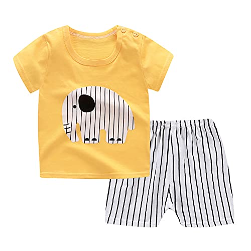 Angel ZYJ 2er Pack Baby Kleidung Set Jungen Mädchen Baumwolle Kurzarm Cartoon Print T-Shirt + Shorts Sommer-Outfits Freizeitkleidung (18-24M, S) von Angel ZYJ
