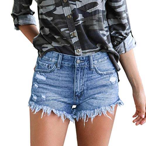 Angel ZYJ Damen Casual Ripped Denim Shorts Strecken Quaste Kurze Jeans (as3, Alpha, xx_l, Regular, Regular, Hellblau) von Angel ZYJ