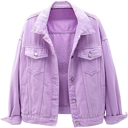 Angel ZYJ Damen Jeansjacke Übergangsjacke Kurz Jacke Denim, Damen Jeansjacke mit Klapptasche und Knöpfen (DE/NL/SE/PL, Alphanumerisch, S, Regular, Regular, Lila) von Angel ZYJ