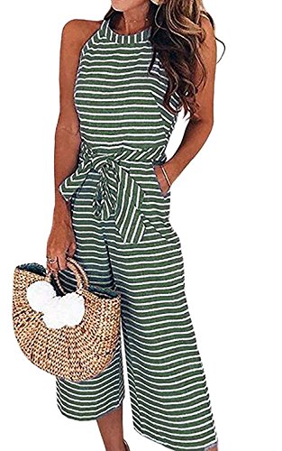 Angel ZYJ Damen Jumpsuit Sommer Overall Sexy Gestreiften Hosenanzug Ärmellos Playsuit Breites Bein Romper (B, M) von Angel ZYJ