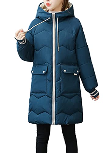 Damen Lang Winter Jacke mit Kapuze Mantel Warmer Daunenmantel mit Taschen Damen Daunenjacke Steppjacke Outdoor (Blau, 2XL) von Angel ZYJ