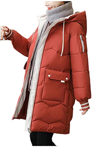 Damen Lang Winter Jacke mit Kapuze Mantel Warmer Daunenmantel mit Taschen Damen Daunenjacke Steppjacke Outdoor (Rot, M) von Angel ZYJ