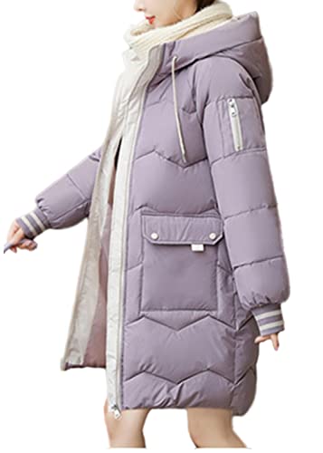Damen Lang Winter Jacke mit Kapuze Mantel Warmer Daunenmantel mit Taschen Damen Daunenjacke Steppjacke Outdoor (Violett, 3XL) von Angel ZYJ