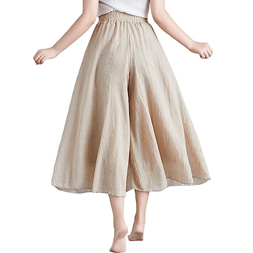 Angel ZYJ Damen Leinen Culottes Hose Sommer High Waist Weite Hosenrock Leichte Weitem Bein für Frauen Yogahose Jogginghose (as3, Alpha, m, Regular, Regular, Aprikose) von Angel ZYJ