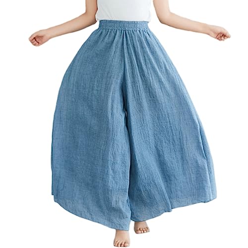 Angel ZYJ Damen Leinen Culottes Hose Sommer High Waist Weite Hosenrock Leichte Weitem Bein für Frauen Yogahose Jogginghose (as3, Alpha, m, Regular, Regular, Blau) von Angel ZYJ