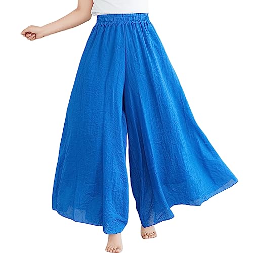 Angel ZYJ Damen Leinen Culottes Hose Sommer High Waist Weite Hosenrock Leichte Weitem Bein für Frauen Yogahose Jogginghose (as3, Alpha, m, Regular, Regular, Schatz Blau) von Angel ZYJ