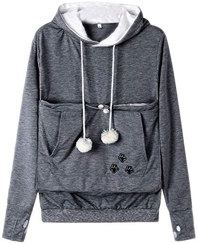 Angel ZYJ Damen Pullover Kapuzenpullover mit Katzen Hund Tasche Hundetasche Katze Sweatshirt Pulli Hoodie Kapuze Katzenpulli Beutel Langarm Herbst Winter große größen (Dunkelgrau,3XL) von Angel ZYJ