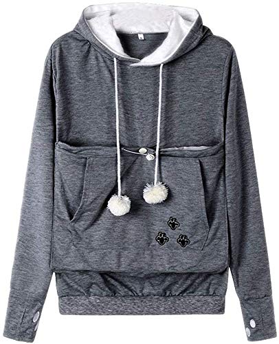 Angel ZYJ Damen Pullover Kapuzenpullover mit Katzen Hund Tasche Hundetasche Katze Sweatshirt Pulli Hoodie Kapuze Katzenpulli Beutel Langarm Herbst Winter große größen (Dunkelgrau,XL) von Angel ZYJ