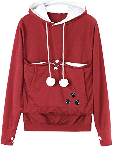 Angel ZYJ Damen Pullover Kapuzenpullover mit Katzen Hund Tasche Hundetasche Katze Sweatshirt Pulli Hoodie Kapuze Katzenpulli Beutel Langarm Herbst Winter große größen (Rotwein,M) von Angel ZYJ