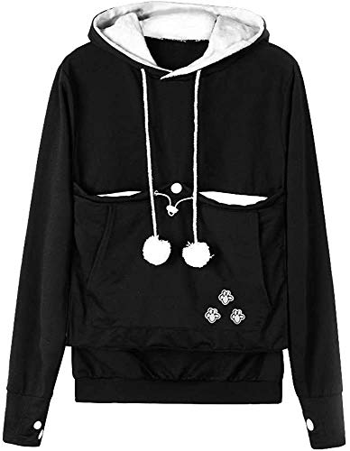 Angel ZYJ Damen Pullover Kapuzenpullover mit Katzen Hund Tasche Hundetasche Katze Sweatshirt Pulli Hoodie Kapuze Katzenpulli Beutel Langarm Herbst Winter große größen (schwarz,4XL) von Angel ZYJ