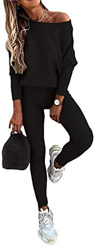 Angel ZYJ Damen Sportanzug Traingsanzug Jogginganzug Frauen 2 Teilig Freizeitanzug Set Mode 2 Stück Set aus Sweatshirt mit Jogginghose Bequem Freizeitanzug (Schwarz,M) von Angel ZYJ