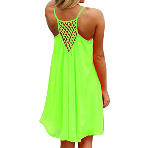 Angel ZYJ Damen Strandkleid Ärmellos Rückenfrei Lose Neckholder Chiffon Kleid Luftiges Sommerkleid Minikleid (Grün, 3XL) von Angel ZYJ