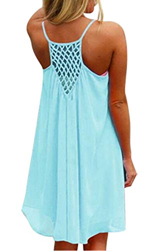 Angel ZYJ Damen Strandkleid Ärmellos Rückenfrei Lose Neckholder Chiffon Kleid Luftiges Sommerkleid Minikleid (Hellblau, s) von Angel ZYJ