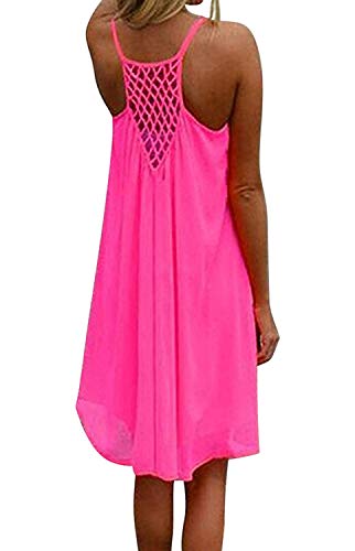 Angel ZYJ Damen Strandkleid Ärmellos Rückenfrei Lose Neckholder Chiffon Kleid Luftiges Sommerkleid Minikleid (Rosa, m) von Angel ZYJ