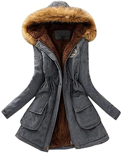 Damen Winter Jacke Parka Mantel Outdoor Reißverschluss Schlanke Outwear Steppjacke mit Kapuze und Tasche (Grau, M) von Angel ZYJ
