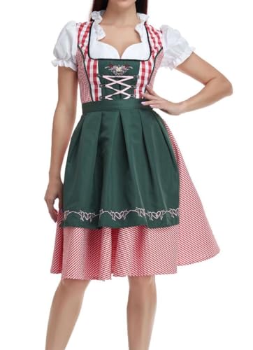 Angel ZYJ Dirndl Damen Midi Trachtenkleid 3tlg Set Oktoberfest Trachtenkleid Dirndlkleid + Dirndlschürze + Bänder für Oktoberfest Karneval (DE/NL/SE/PL, Alphanumerisch, L, Regular, Regular, style -3) von Angel ZYJ