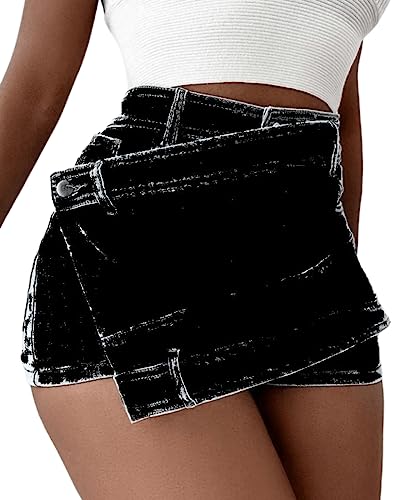 Angel ZYJ Jeans Short Damen High Waist Denim Shorts Unregelmäßig Hotpants Sommer Jeansshorts (as3, Alpha, m, Regular, Regular, Schwarz) von Angel ZYJ