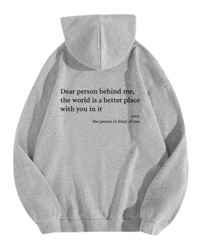 Angel ZYJ Kapuzenpullover Damen Dear Person Behind Me Sweatshirt, Langarm Herbst Winter Y2K Harajuku Stil Streetwear Oberteil Pulli (DE/NL/SE/PL, Alphanumerisch, S, Regular, Regular, Grau) von Angel ZYJ