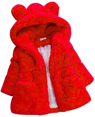 Mädchen Fellmantel Winterjacke Kunstpelz Jacke Baby Mädchen Herbst Winter Mantel Warm Jacke mit Kapuze Wollmantel Kapuzenjacke (Rot, 2-3 Jahre) von Angel ZYJ
