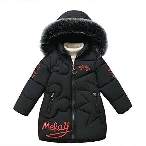 Angel ZYJ Mädchen Winterjacke mit Abnehmenbarer Fellkapuze Kinder Wintermantel Kälteschutz Warm Verdickte Daunenjacke Daunenmantel Parka (Schwarz,120) von Angel ZYJ