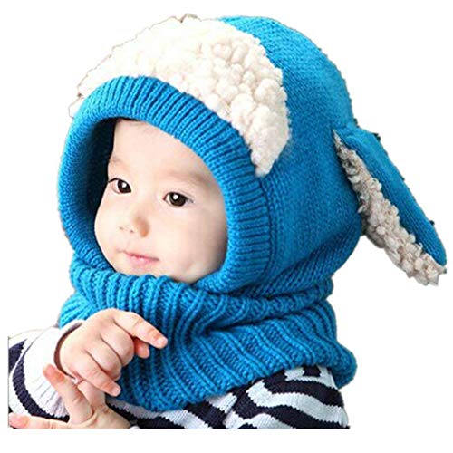 Angel ZYJ Unisex Baby Mütze, Strickmütze Warm Wintermütze, Earflap Hut Kappe Schnee Hut, Schlupfmütze Schalmütze Hündchen (Blau) von Angel ZYJ