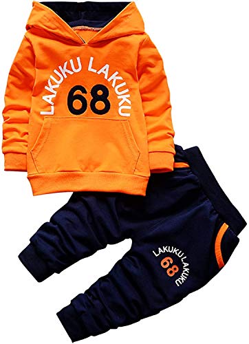 Baby Kleidung Set Junge Bekleidungssets Mädchen Trainingsanzüge Hoodie T-Shirt Langarmshirts Sweatshirt + Hose Sporthosen 2Pcs Outfits für 0-5 Jahre Kinder (Orange, 12-18 Monate) von Angel ZYJ