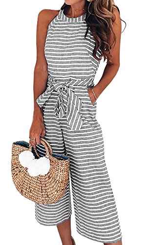 Damen Jumpsuit Sommer Overall Sexy Gestreiften Hosenanzug Ärmellos Playsuit Breites Bein Romper (A, M) von Angel ZYJ